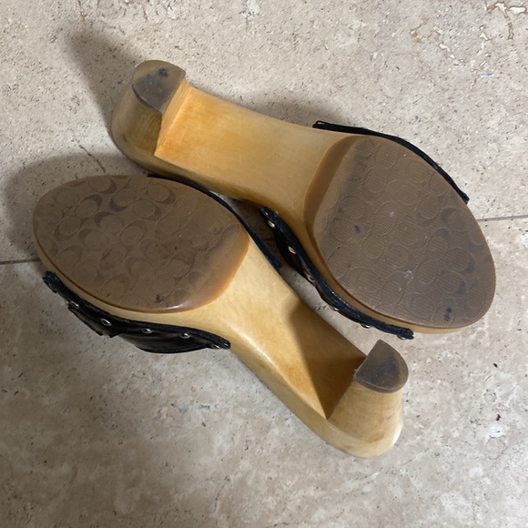 Coach Quinn Wooden Clog Sandals Black Patent Leather 2” Heel Summer - Picture 7 of 8